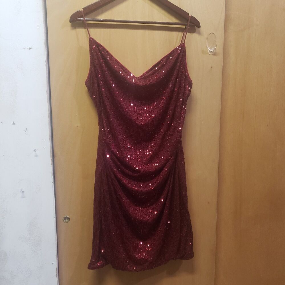 SHEINRED Sequin Cowl Neck Sculpting Mini Sparkle Night Out Party Dress Sz XL